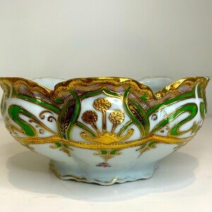Antique Nippon Hand Painted Moriage Style Serving Dish Gold China Gilt